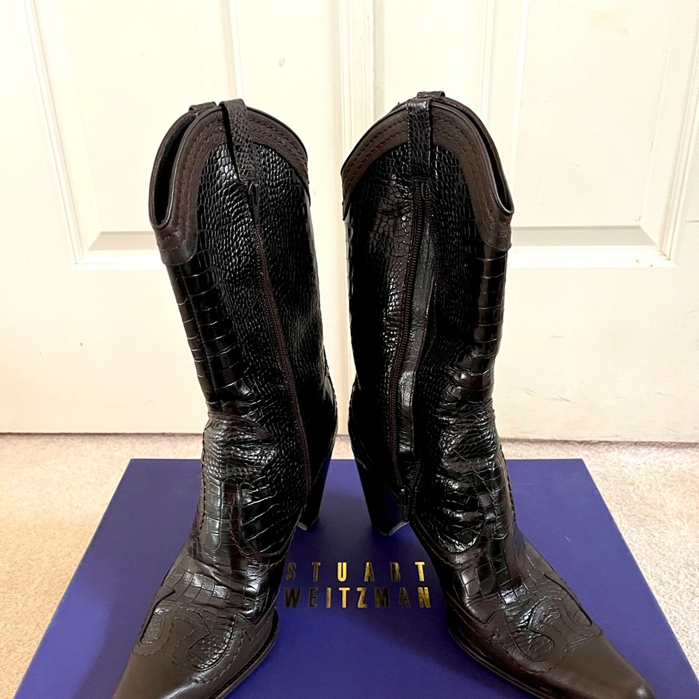 Brown heeled leather western boots, size 9.5